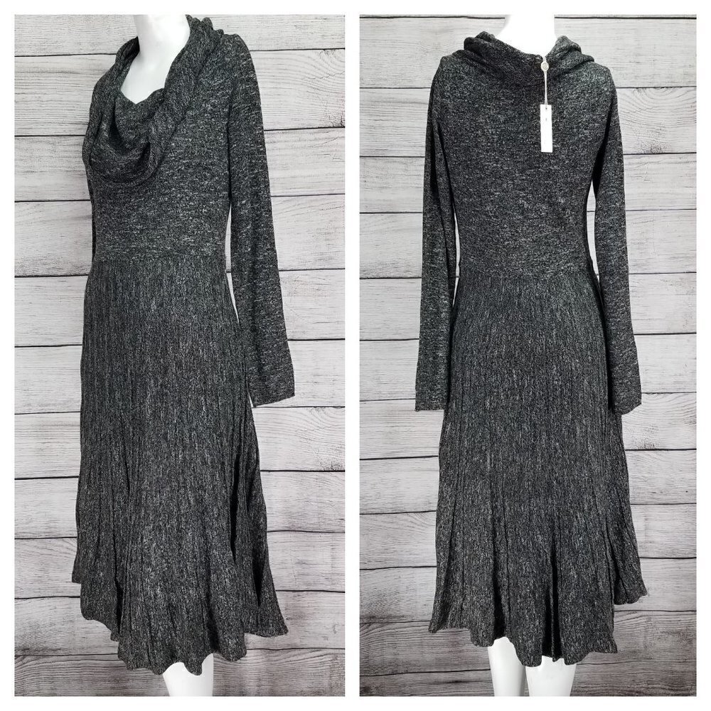Max Studio NWT Midi Sweater Dress Knit Cowl Neck Long sleeve Pleated Size S Gray